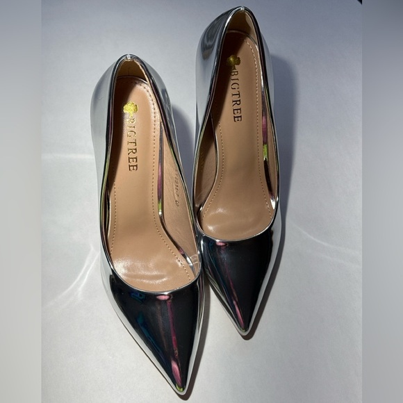 Big Tree Silver Pointed Toe High Heels - Picture 4 of 7